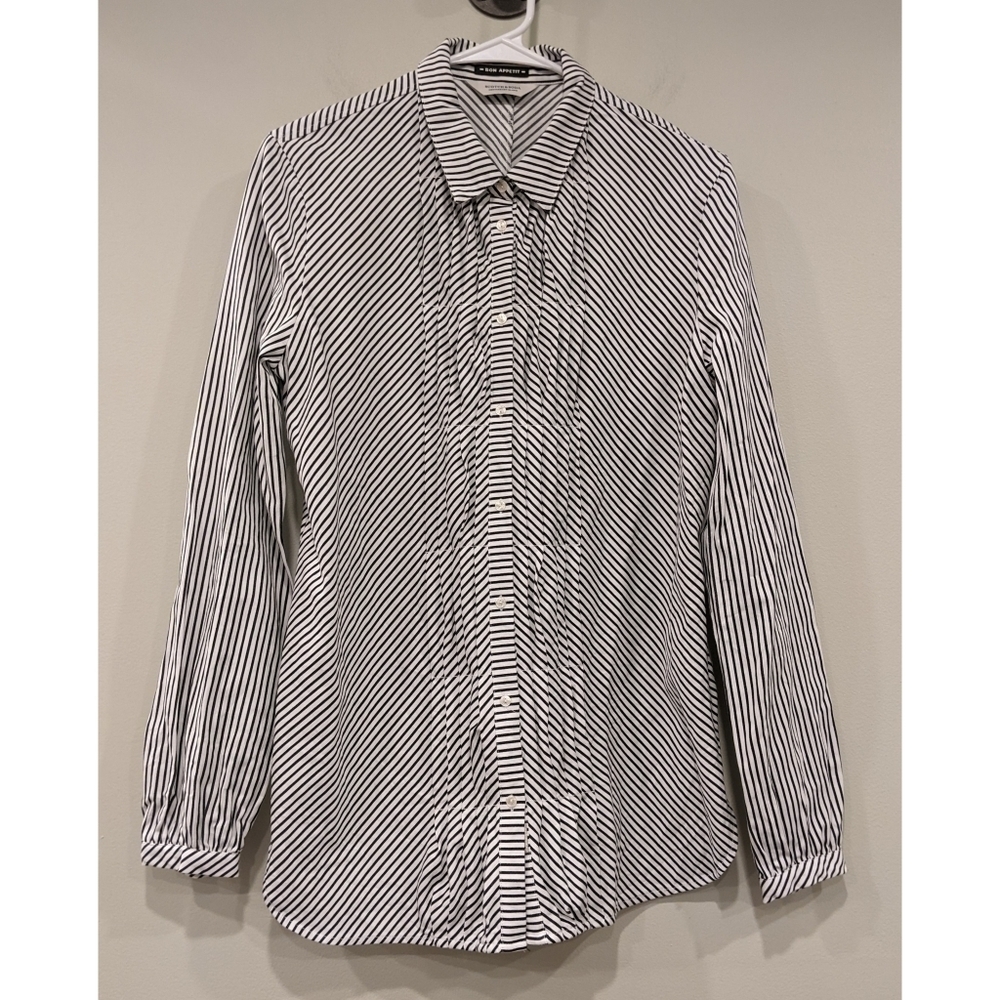 Scotch & Soda Black White Striped Pintuck Front Bon Appetit Button Down
